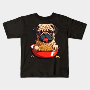 Pug Eating Ramen Kids T-Shirt